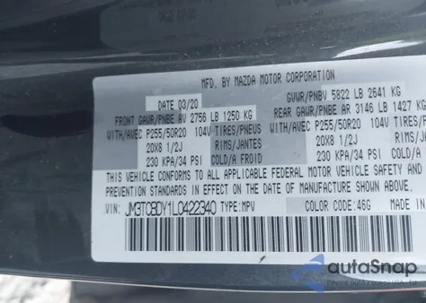 2020 Mazda Cx-9 Grand Touring from USA, damaged, VIN JM3TCBDY1L0422340